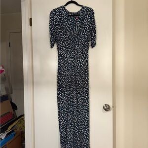 Vince Camuto V Neck Cap Sleeve Navy Cream Wide Leg Jumpsuit